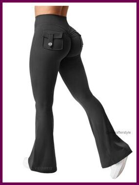 Flare Leggings with Pockets High Waist Scrunch Workout Pants